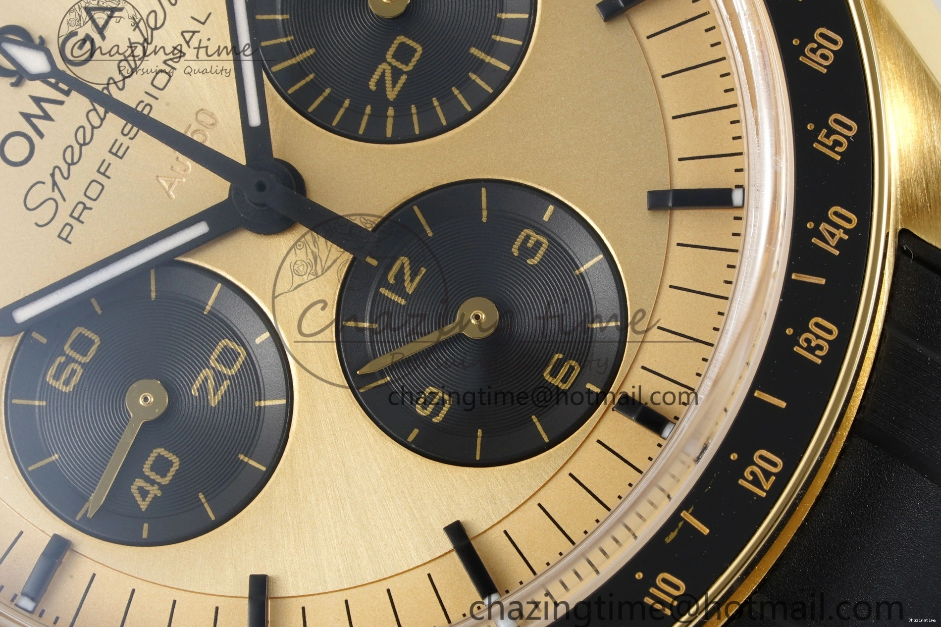 0327 TimelessDesign Speedmaster Moonwatch in Moonshine Gold YG RMF Best Edition YG Dial on Black Rubber Strap Manual Chrono 7834